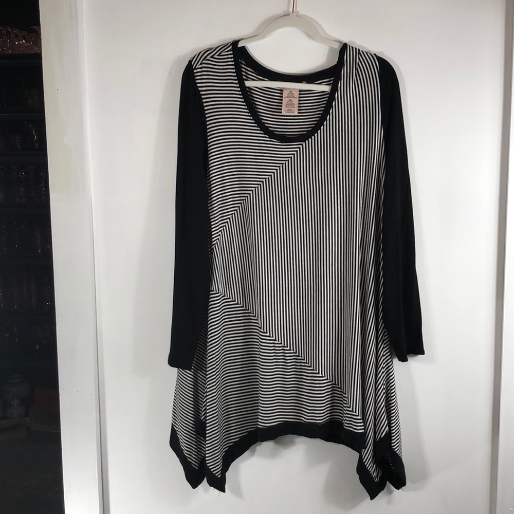 Philosophy black + white stripe asymmetrical tunic